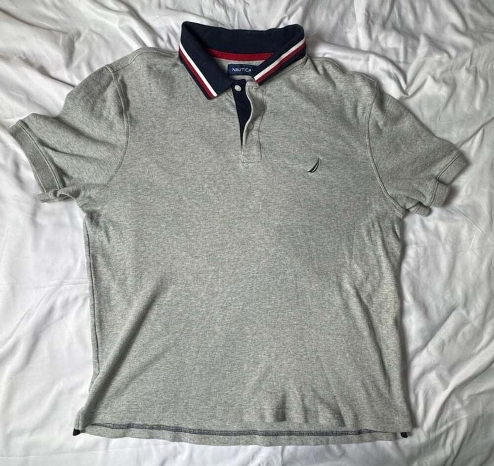 Nautica Polo Shirt Size L Gray Cotton Short Sleeve Tipped Collar
